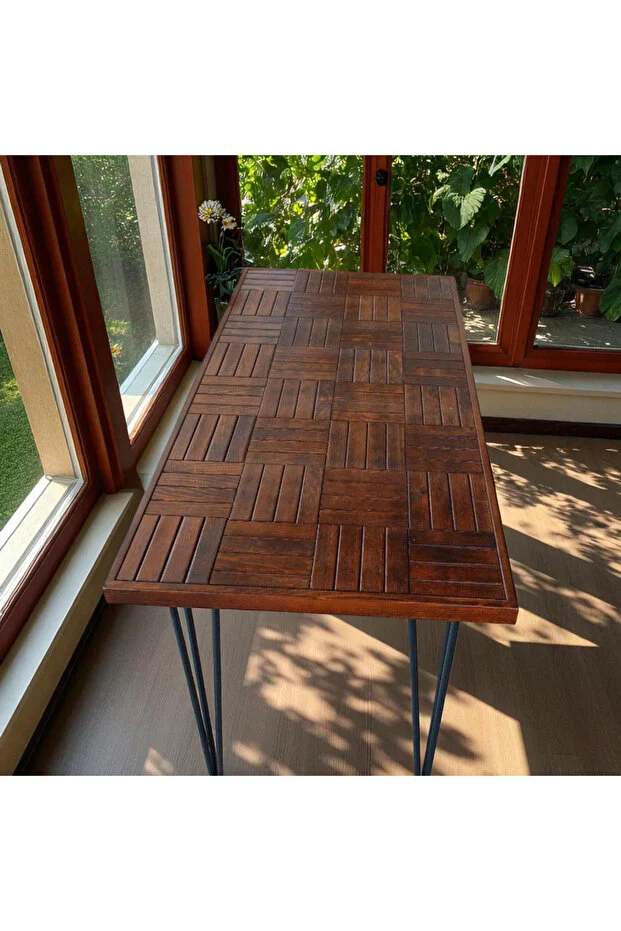 Ahşap Ceviz renk Balkon Bahçe Masası Çay Kahve Mutfak Yemek masası 120 X 60 cm , yükseklik 73 cm